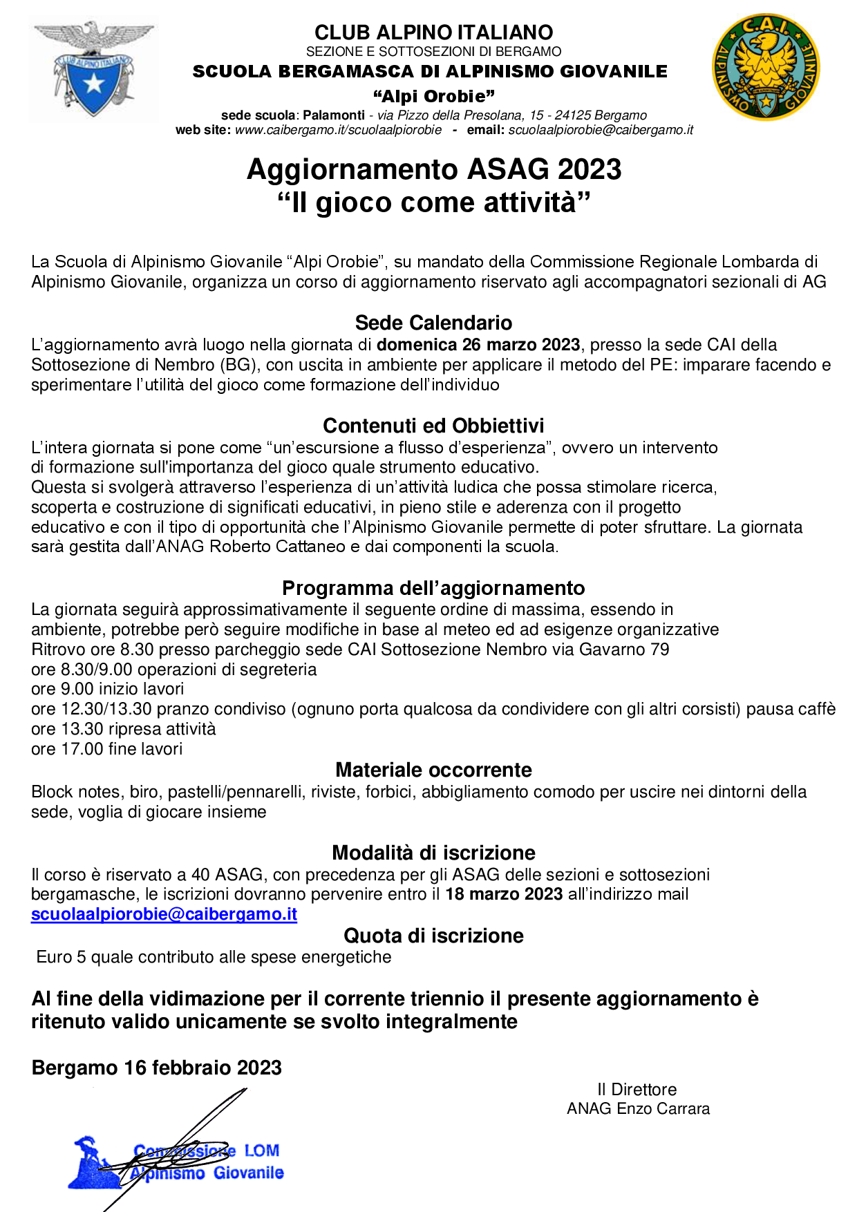 Aggiornamento Asag 26 Marzo 2023