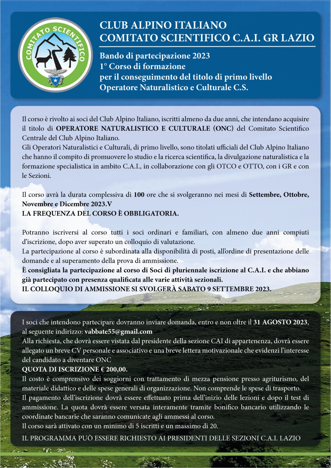 Corso Onc 2023 Comitato Scientifico Cai Gr Lazio