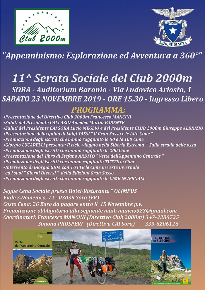 11^ Serata Sociale Del Club 2000m -sabato 23 Novembre 2019