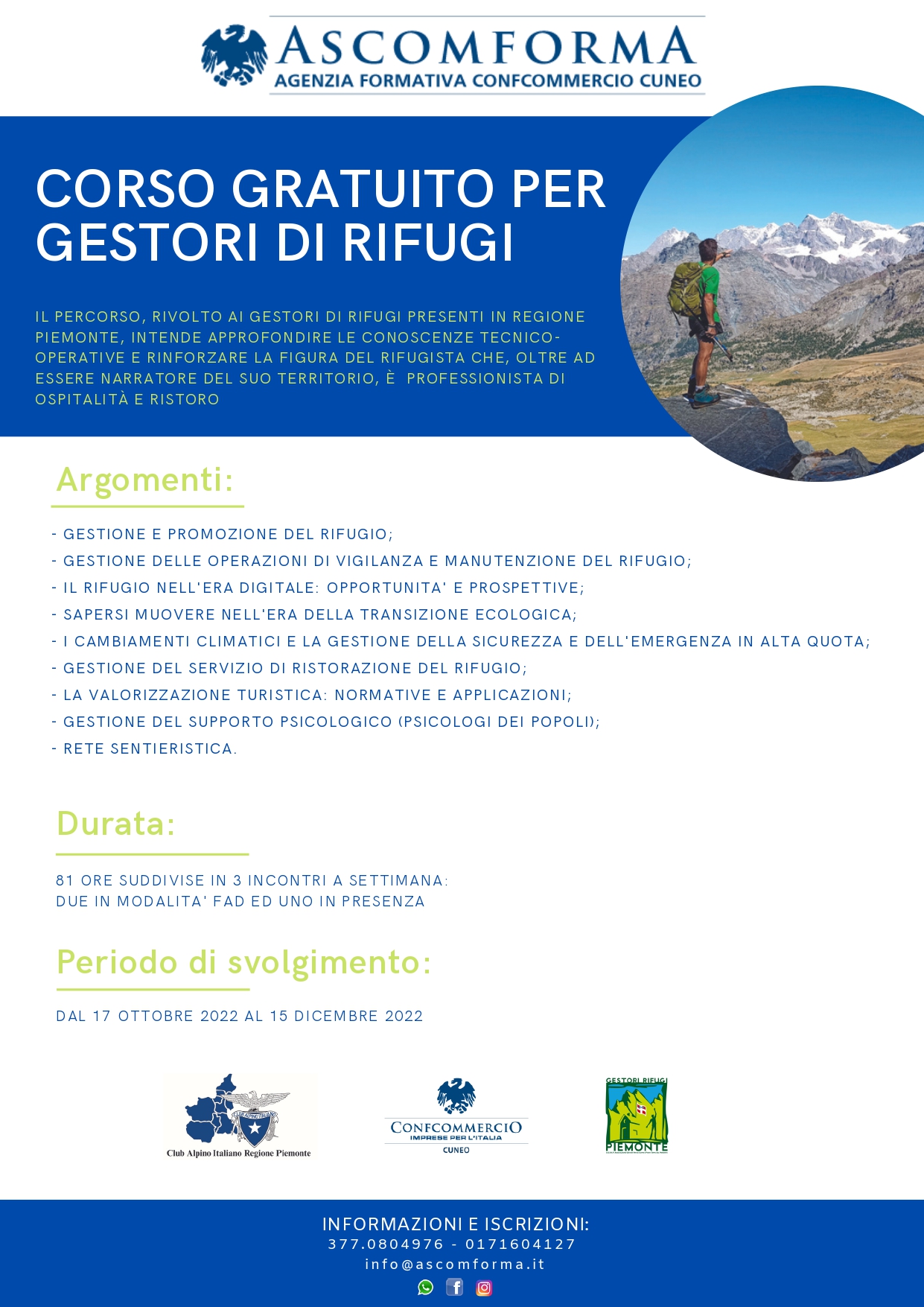 Corso gratuito di perfezionamento per gestori di rifugi