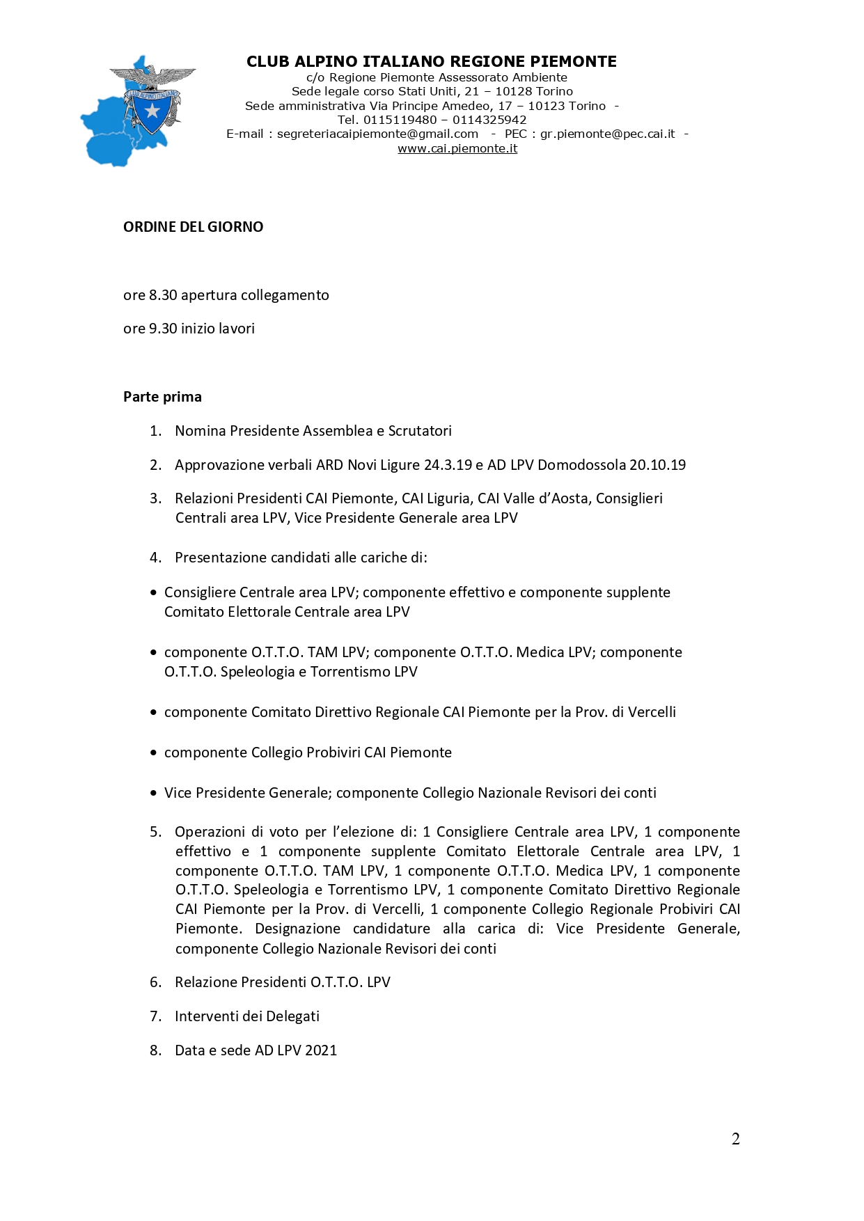 Convocazione e Odg congiunta 15° ARD e AD LPV page 0002 2 - CAI Piemonte