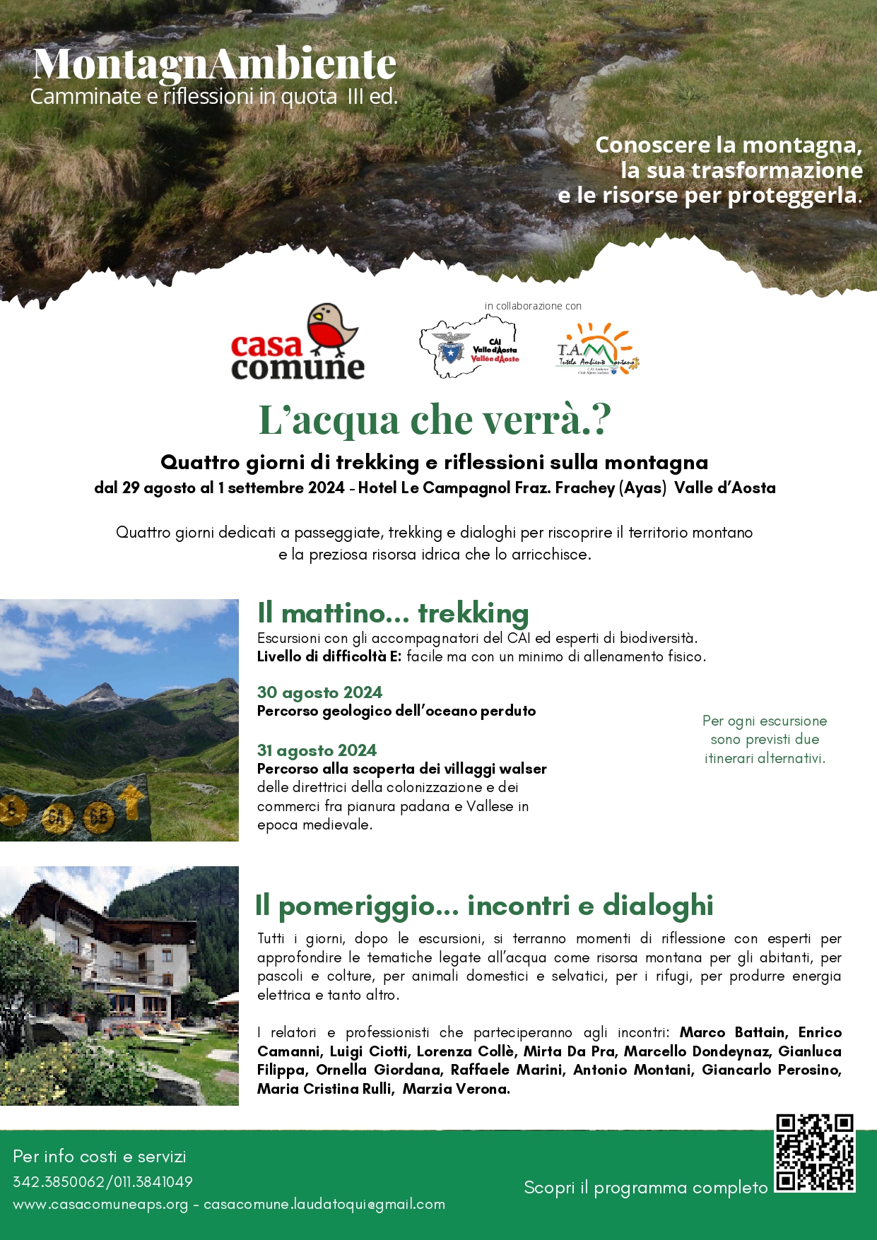 L’acqua che verrà.? Quattro giorni di trekking e riflessioni sulla montagna dal 29 agosto al 1 settembre 2024 – Hotel Le Campagnol Fraz. Frachey (Ayas) Valle d’Aosta