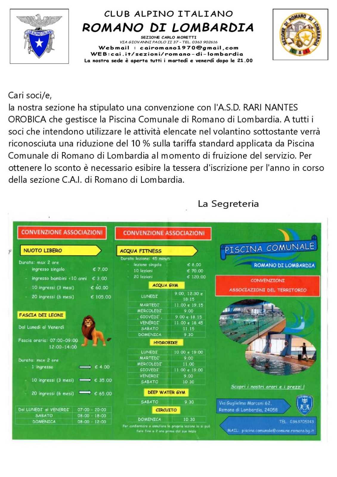 convenzione piscina comunale - CAI Sezione di Romano di Lombardia