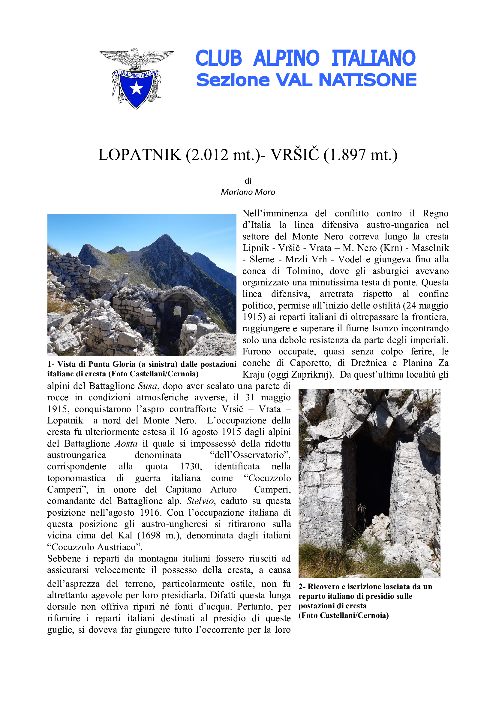 Nota Storica Lopatnik – Punta Gloria Di Mariano Moaro