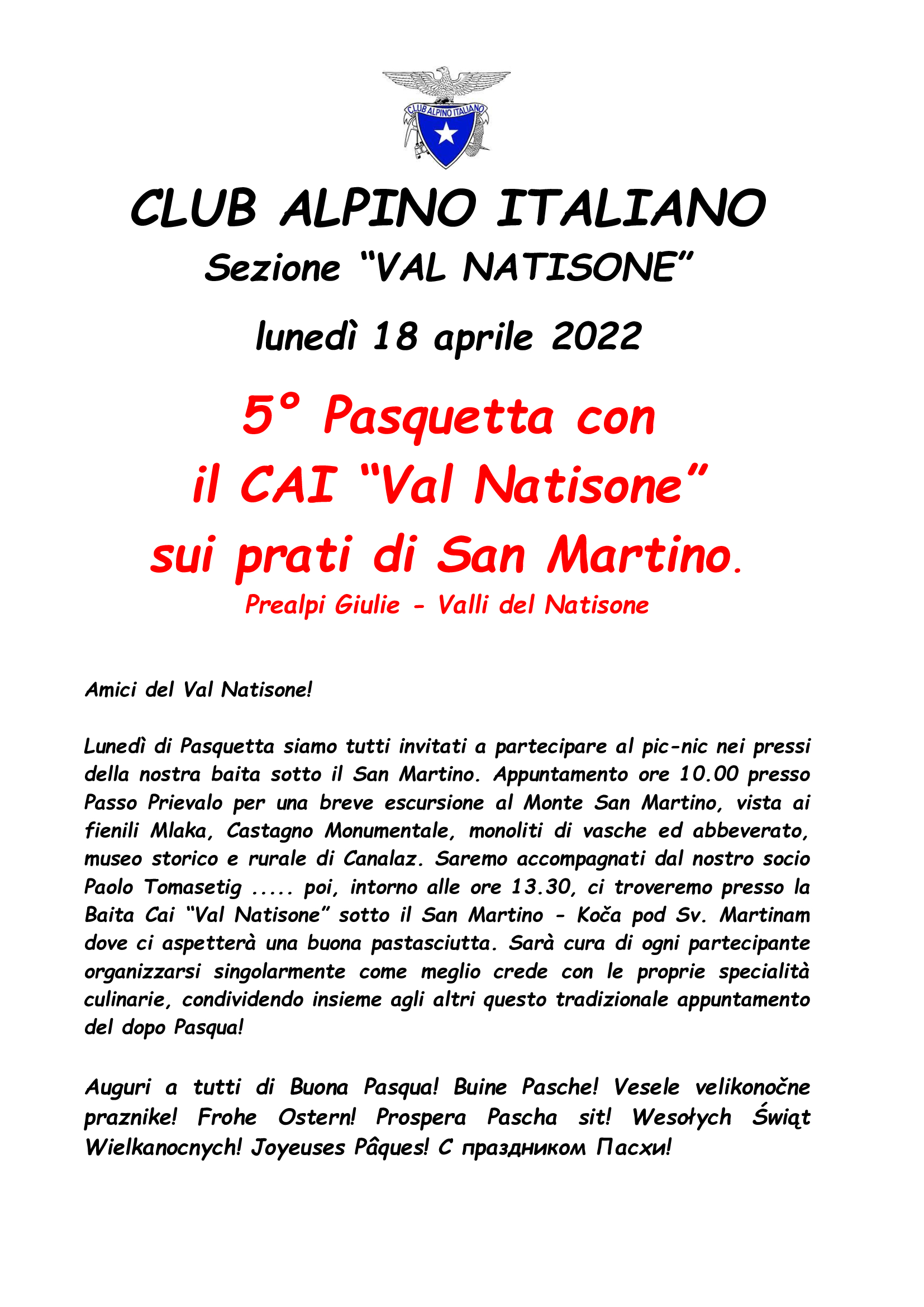 5° Pasquetta Sui Prati Di San Martino – 18.4.2022