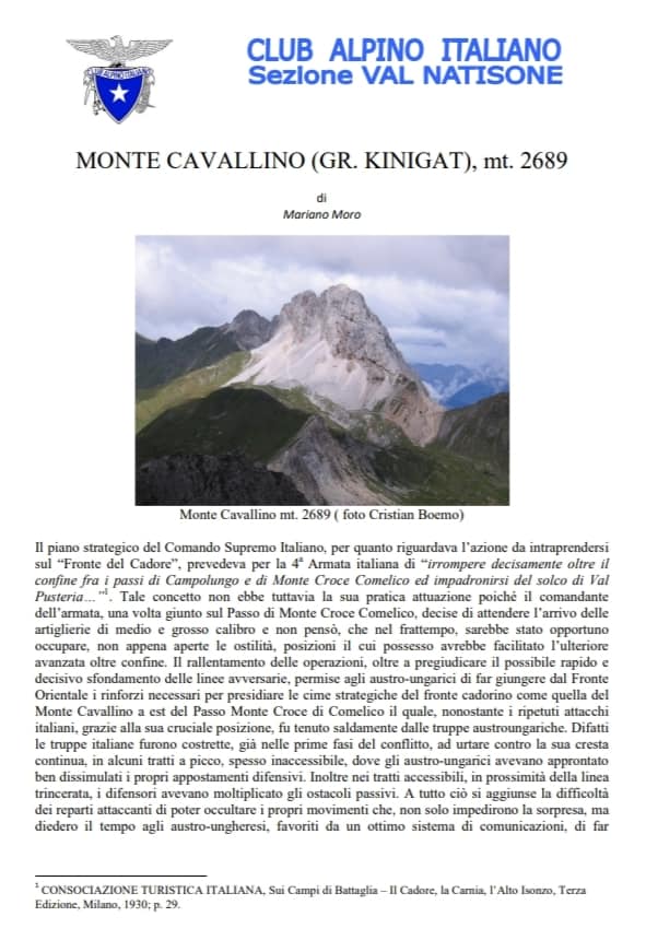 Nota Storica Monte Cavallino A Cura Di Mariano Moro