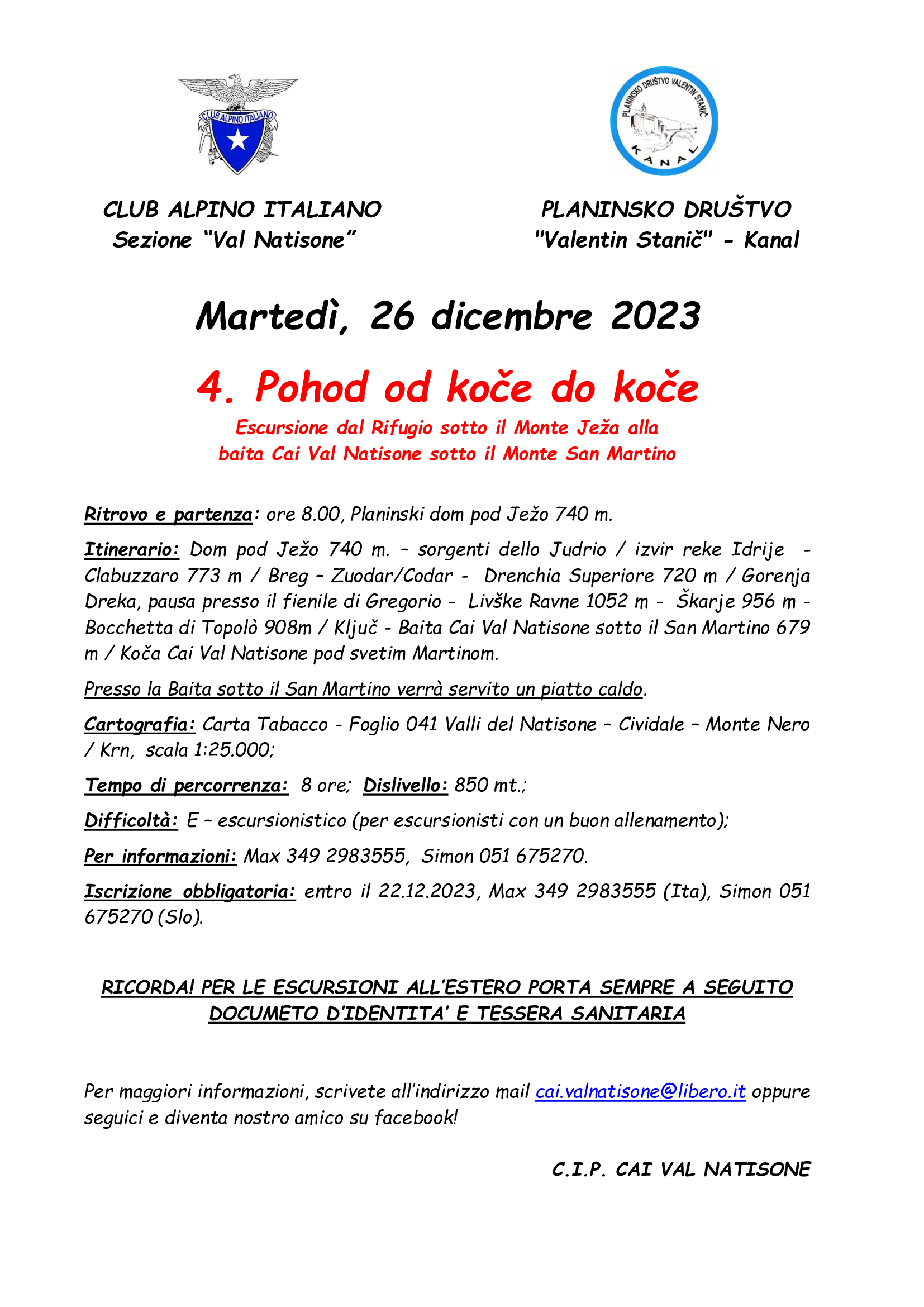 4. Pohod Od Koče Do Koče – 26.12.2023