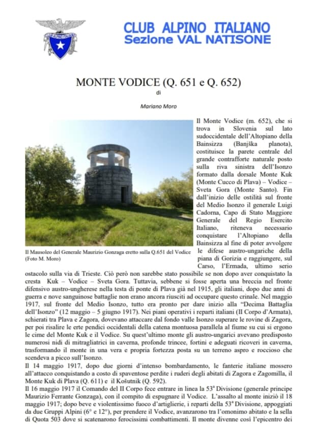 Monte Vodice – Nota Storica A Cura  Di Mariano Moro