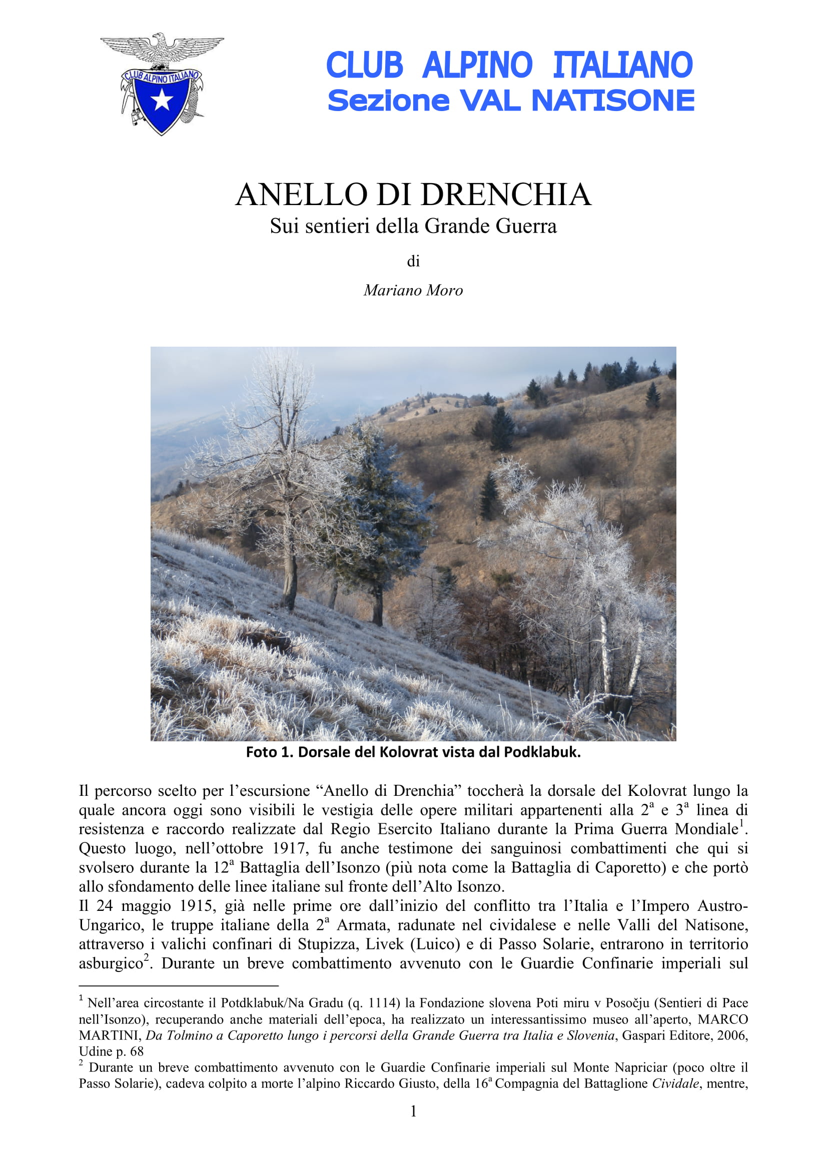 ANELLO DI DRENCHIA NOTA STORICA 1 - CAI Sezione di Val Natisone
