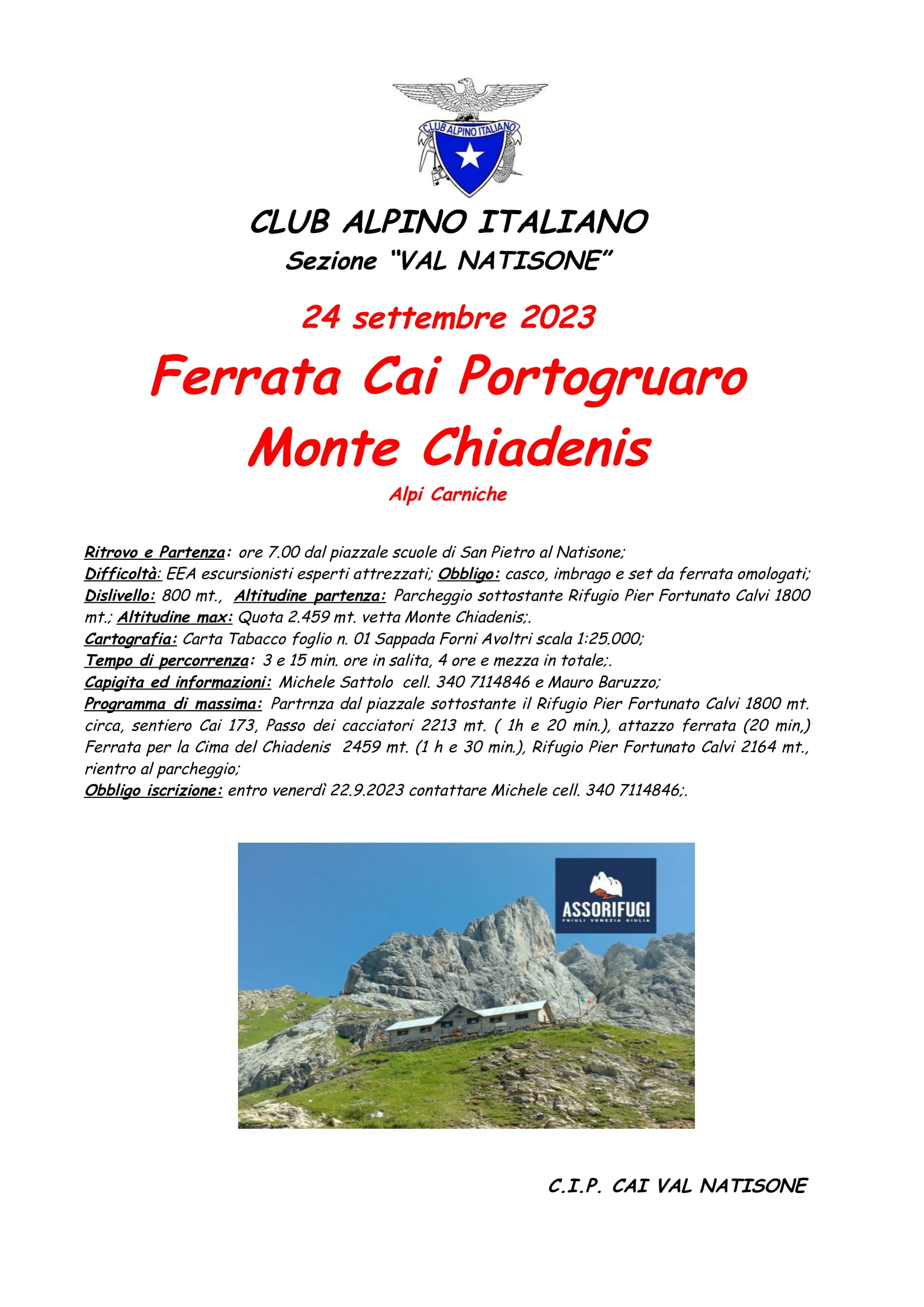 Ferrata Cai Portogruaro Monte Chiadenis – 24.9.2023