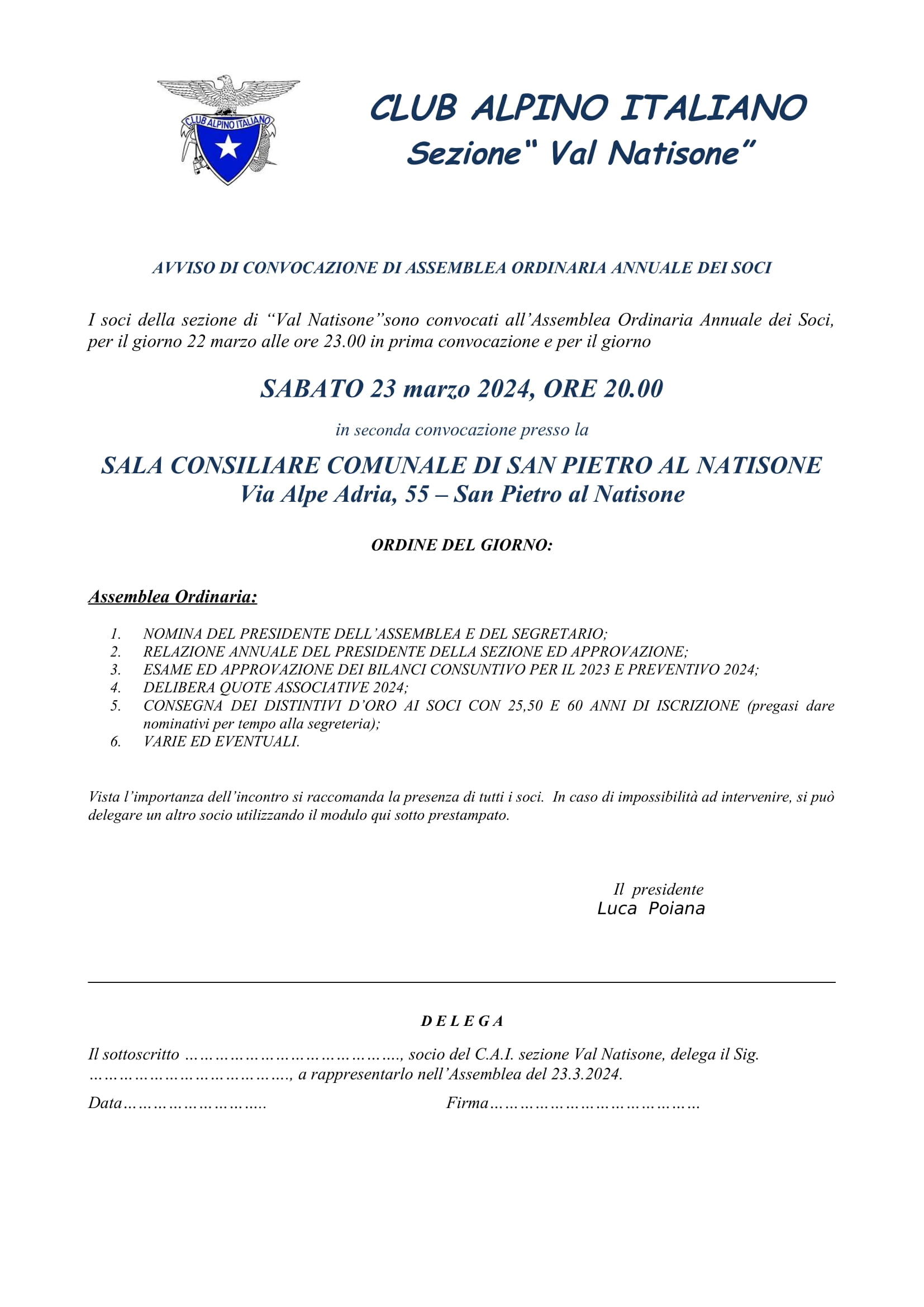 53° Assemblea Ordinaria Soci Cai Val Natisone