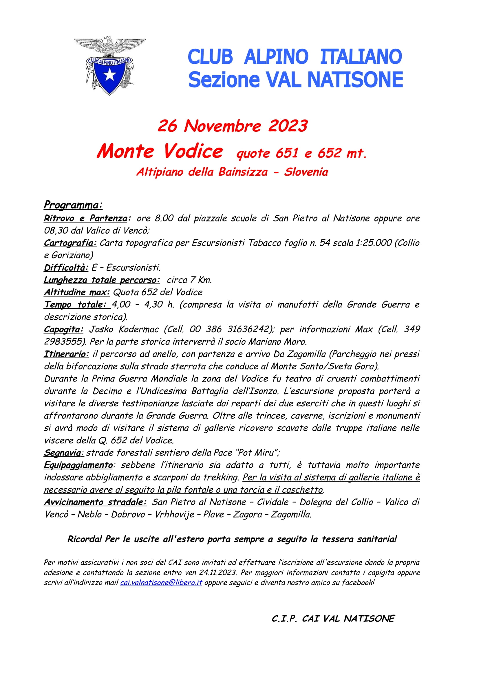 LOCANDINA ESCURSIONE VODICE 1 1 - CAI Sezione di Val Natisone