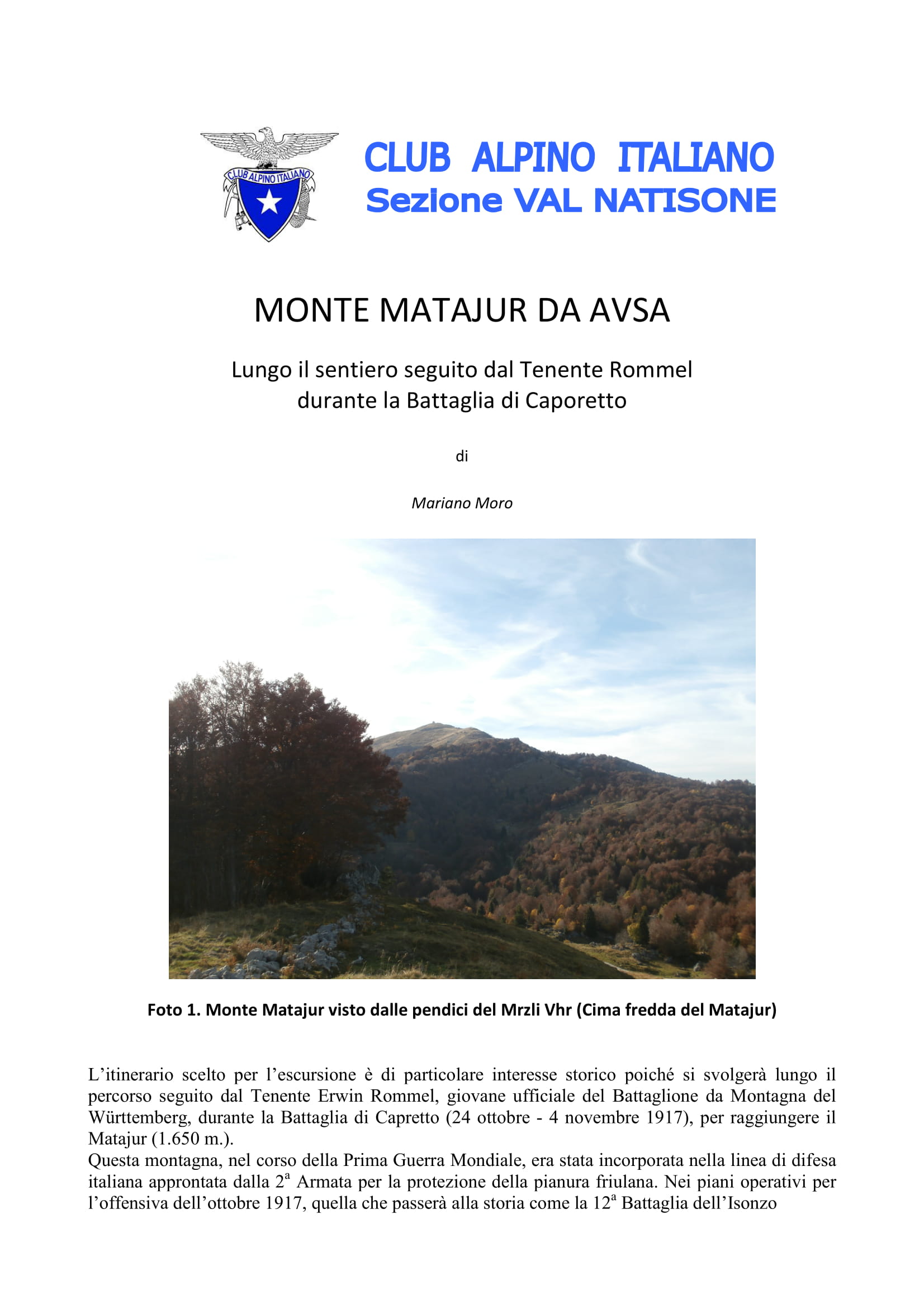 MATAJUR DA AVSA NOTA STORICA 1 - CAI Sezione di Val Natisone