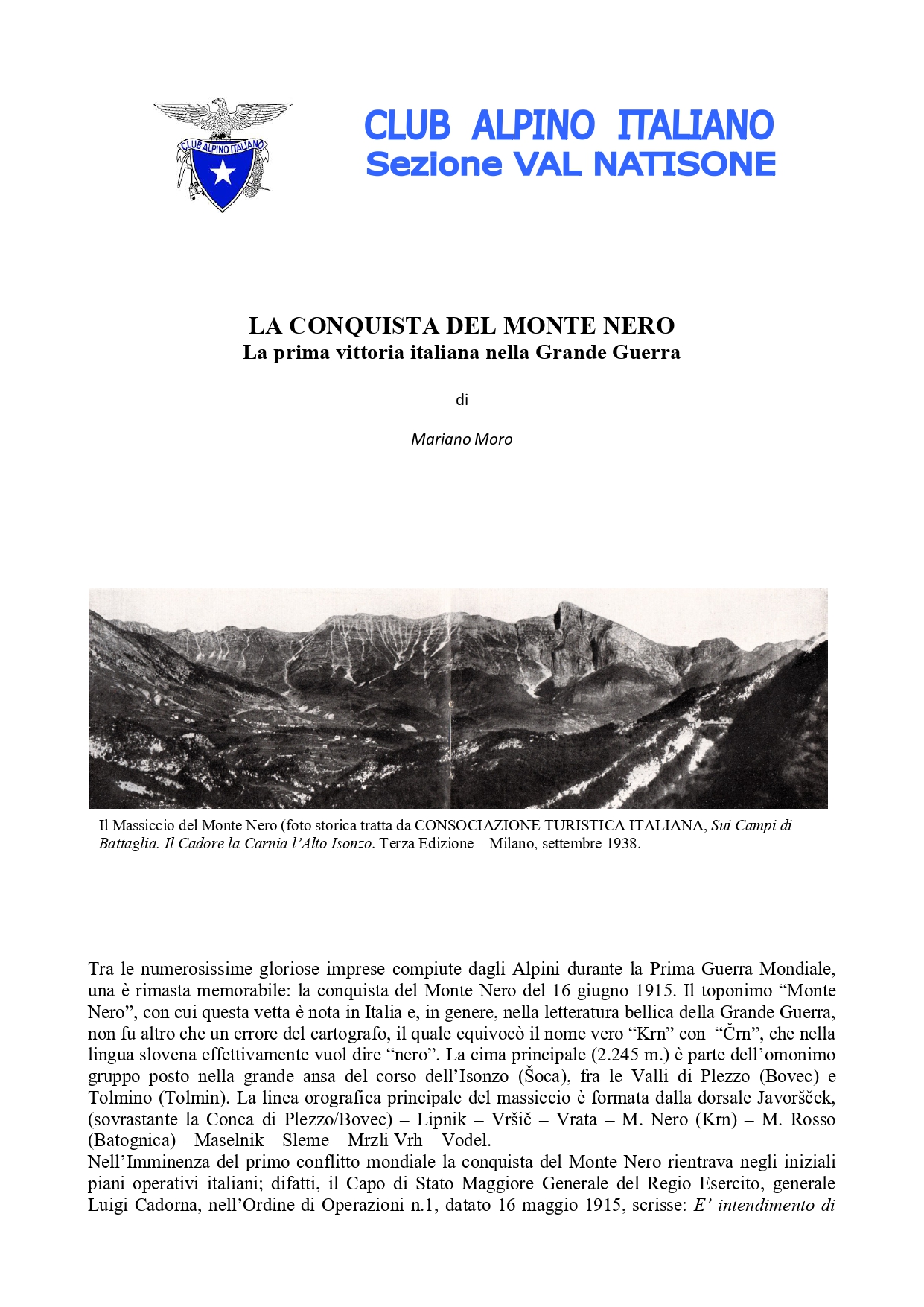 Nota Storica – Monte Nero A Cura Di Mariano Moro