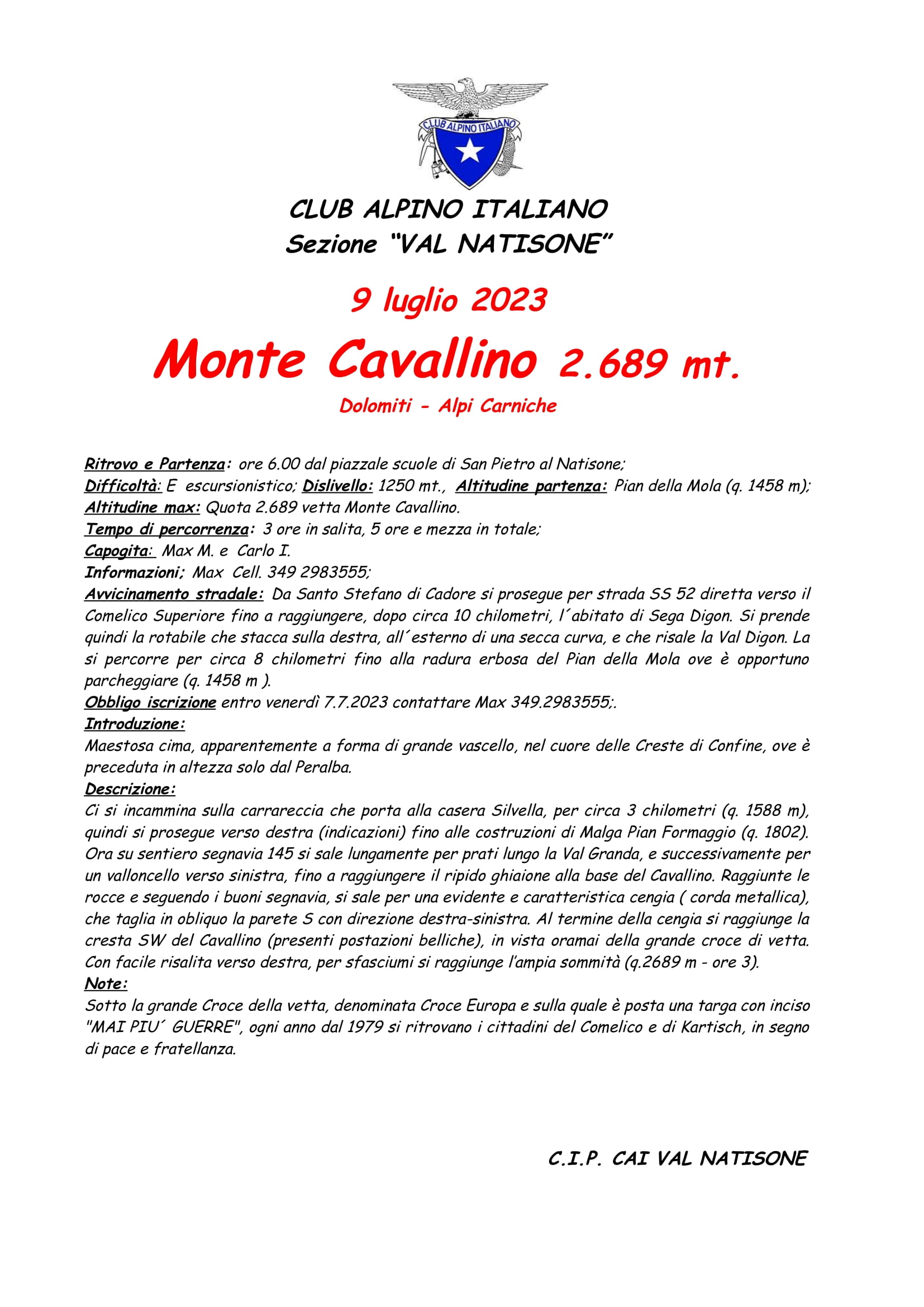 Monte Cavallino 9.7.2023