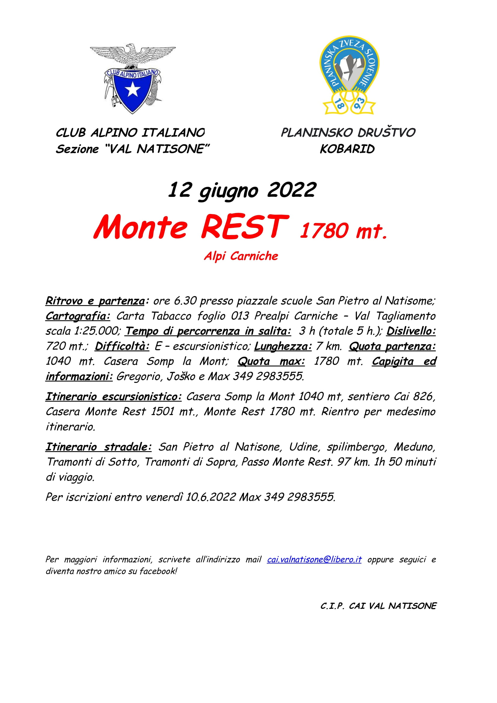 Monte Rest 1780 Mt. – 12.6.2022