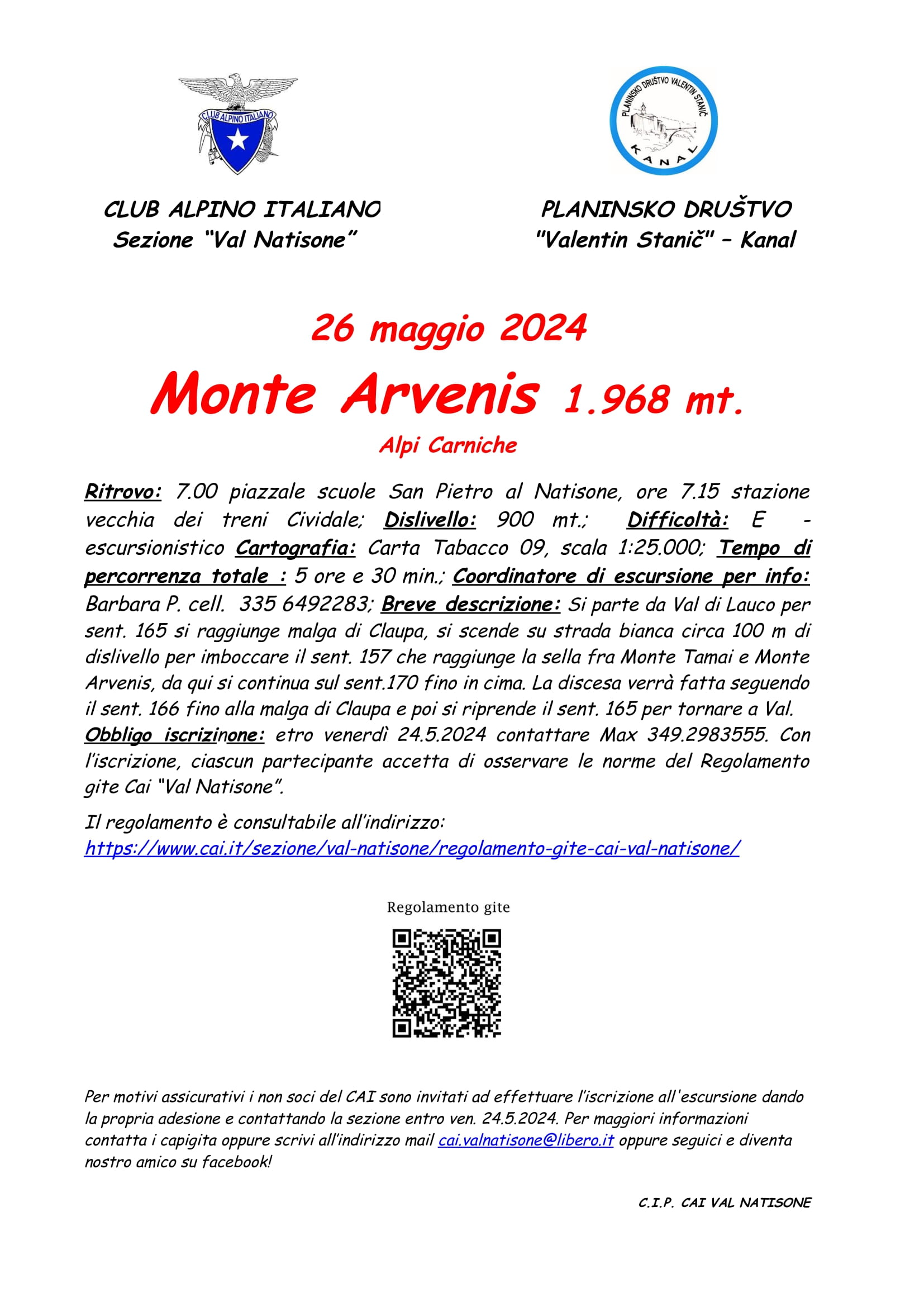 Monte Arvenis –  26.5.2024