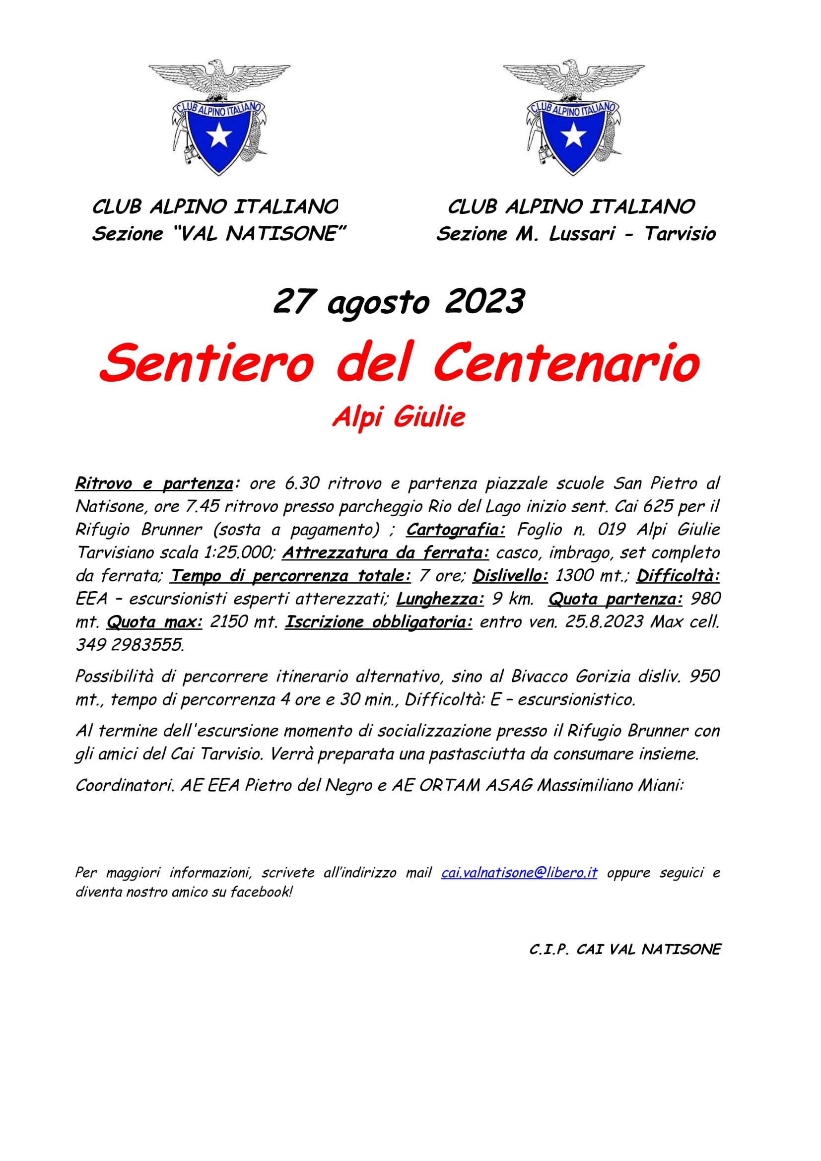 Sentiero Del Centenario – 27.8.2023