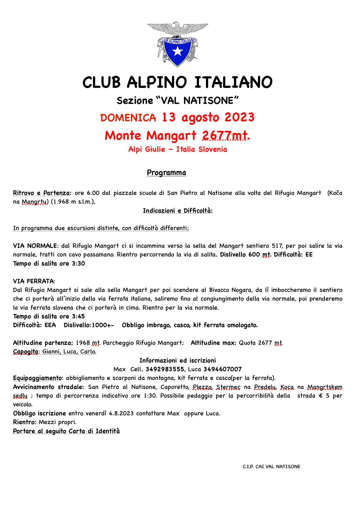 Monte Mangart  2677 Mt. – 13.8.2023