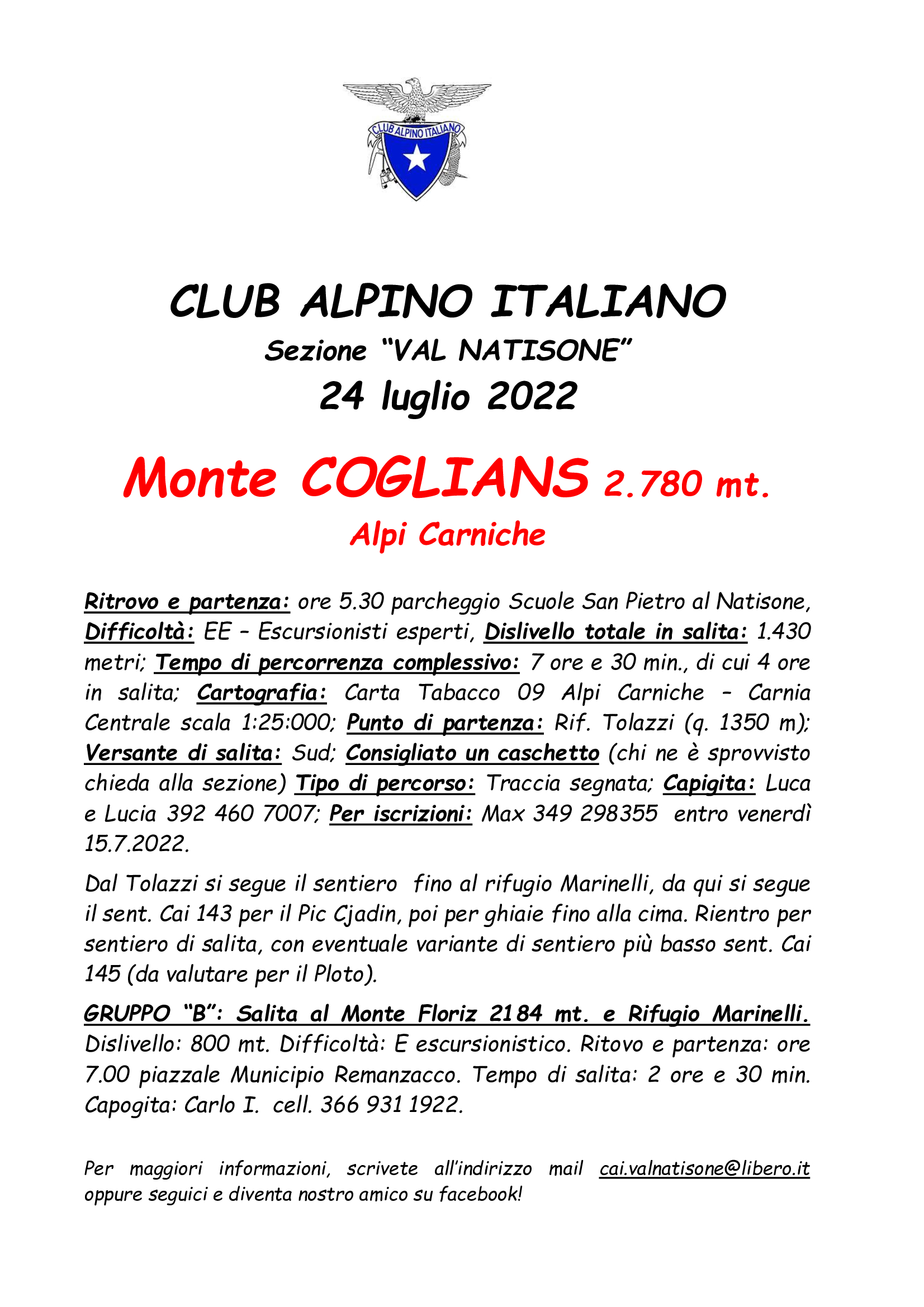 Monte Coglians 2780 Mt. – 24.7.2022