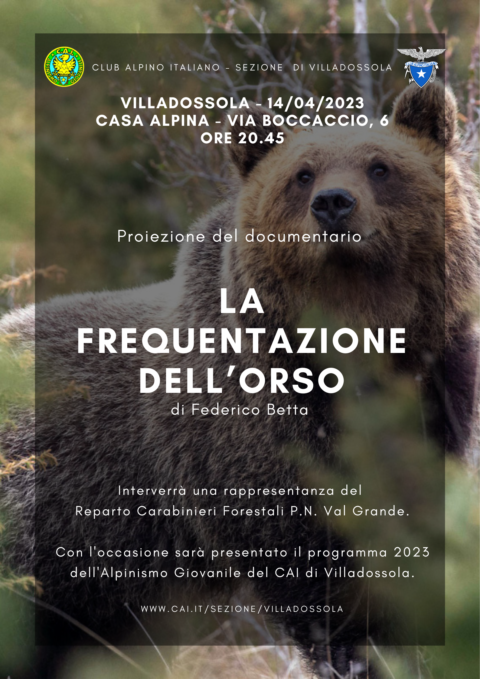 La Frequentazione Dell’orso – 14 Aprile – Proiezione Alpinismo Giovanile
